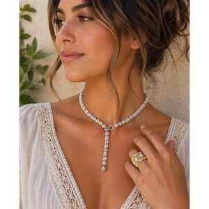 Hand Beaded Daisy Floral Lariat Choker Necklace Ring Set